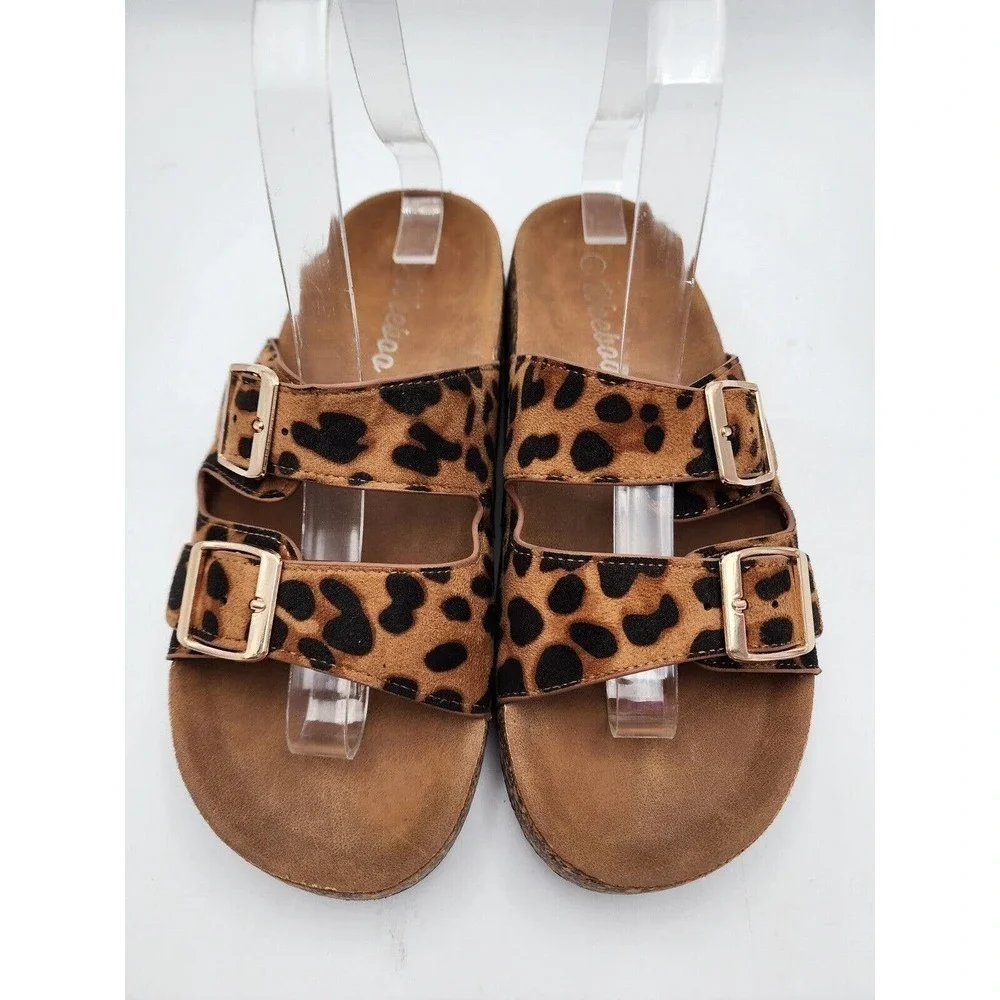 WEEBOO Leopard Suede Leather Slides Sandals Buckle Women's Size 7.5 - Picture 4 of 10